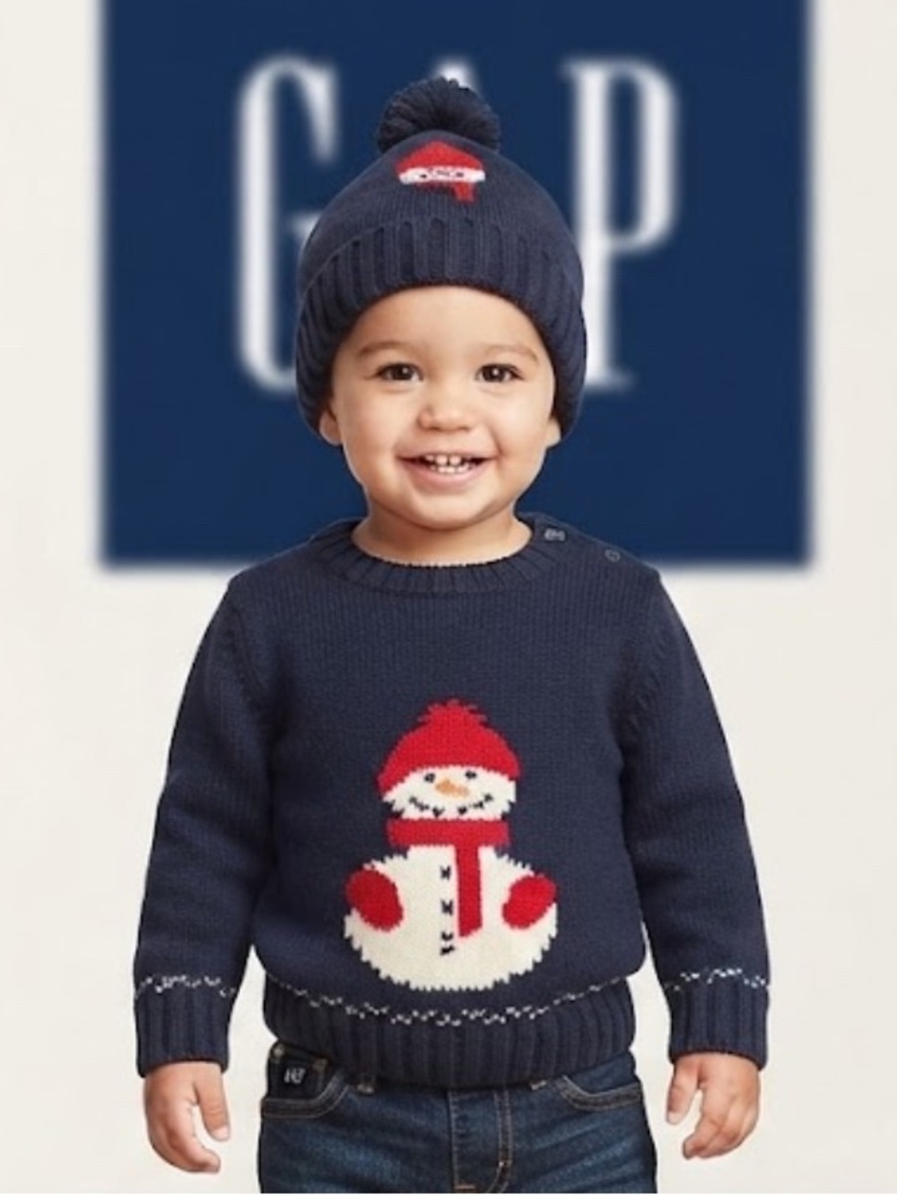 Authentic Gap vtg holiday sweater & matching hat 18-24 Mths